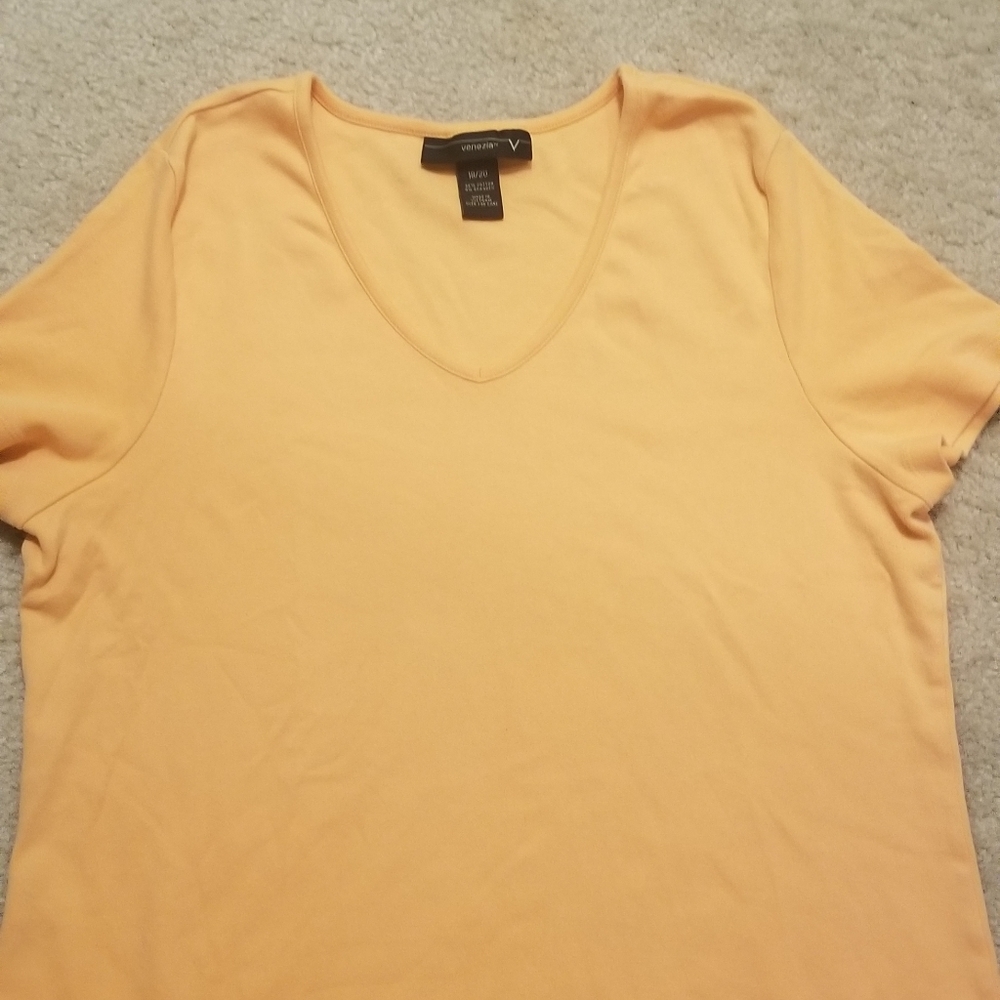 Peach, cap sleeve, v neck t-shirt